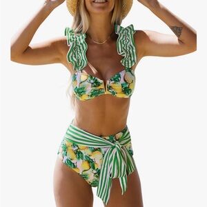 Green and Yellow Ruffle Bikini Set